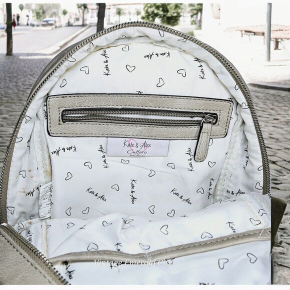 Faux Leather Gray Backpack Blue And White Belt Straps Travel Work Unisex READ - Picture 8 of 15